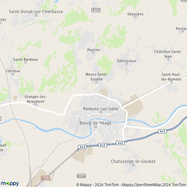 La carte pour la ville de Romans-sur-Isère 26100
