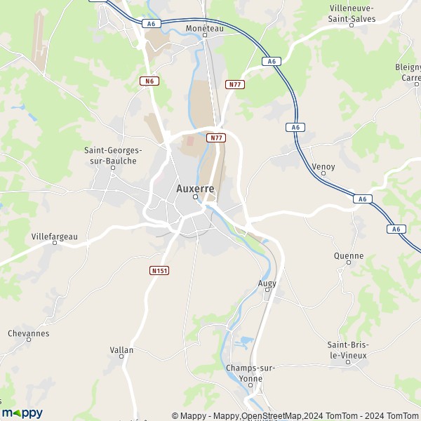 La carte pour la ville de Auxerre 89000-89290