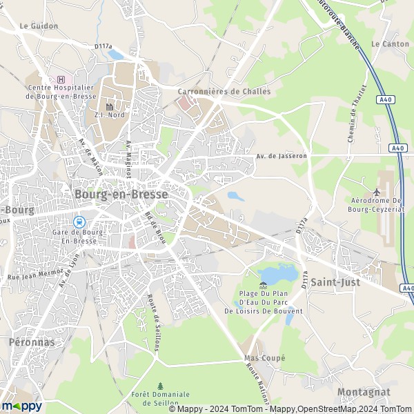 La carte pour la ville de Bourg-en-Bresse 01000