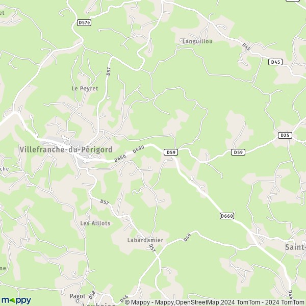 La carte pour la ville de Villefranche-du-Périgord 24550