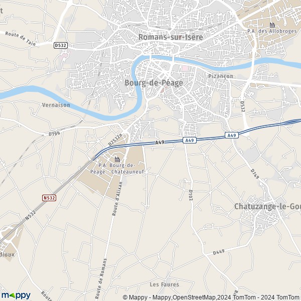 La carte pour la ville de Bourg-de-Péage 26300