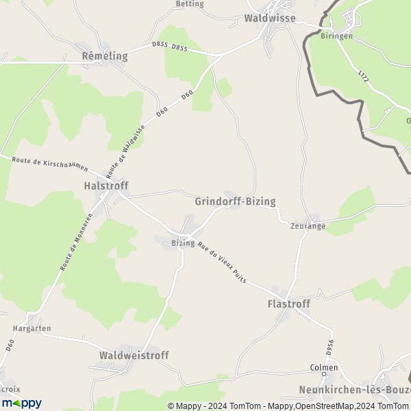La carte pour la ville de Grindorff-Bizing 57480