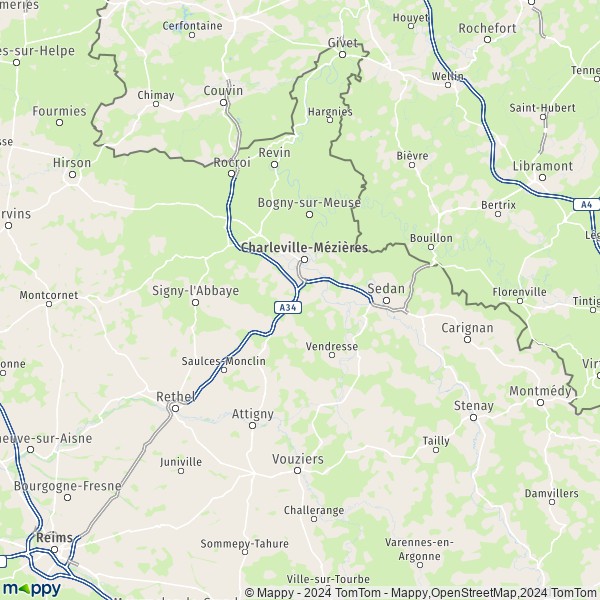 La carte du département Ardennes