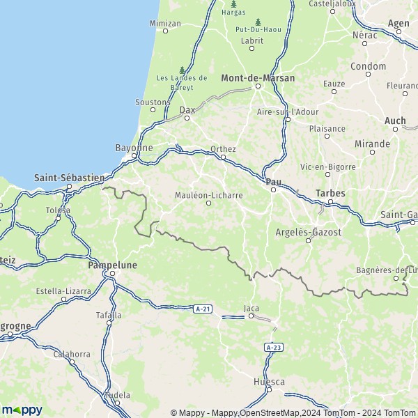 La carte du département Pyrénées-Atlantiques